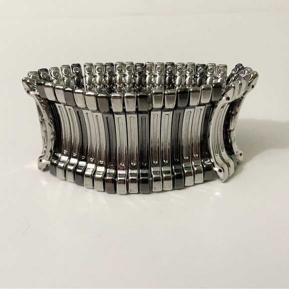 Gunmetal and Silver Tone Stretch Cuff Bracelet - Picture 12 of 14